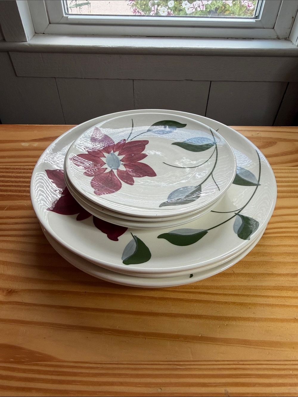 Vintage Blue Ridge Petal Point Plate Set 4 Dinner 4 Bread